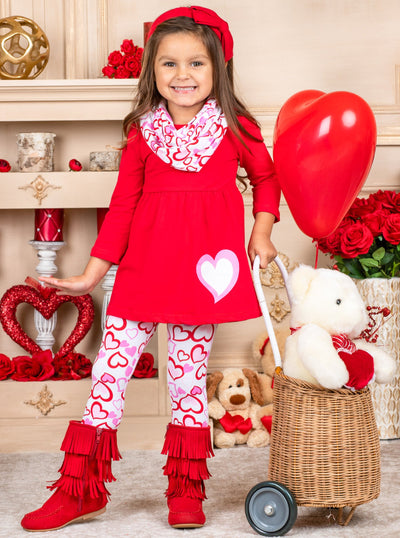 Kids Valentine's Clothes | Girls Heart Tunic Scarf & Legging Set