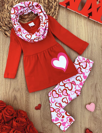Kids Valentine's Clothes | Girls Heart Tunic Scarf & Legging Set