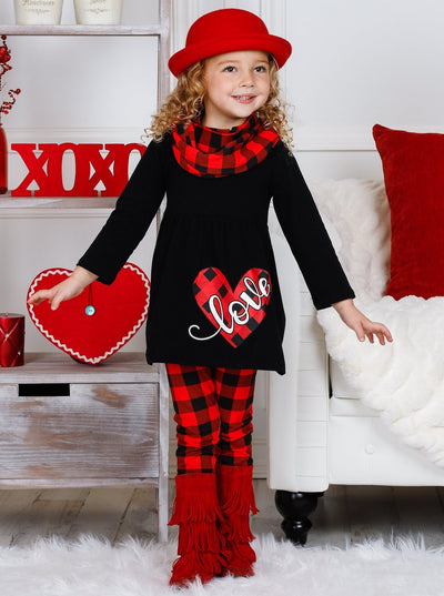 Valentine's Outfit | Girls Heart Plaid Heart Tunic, Scarf & Legging Set