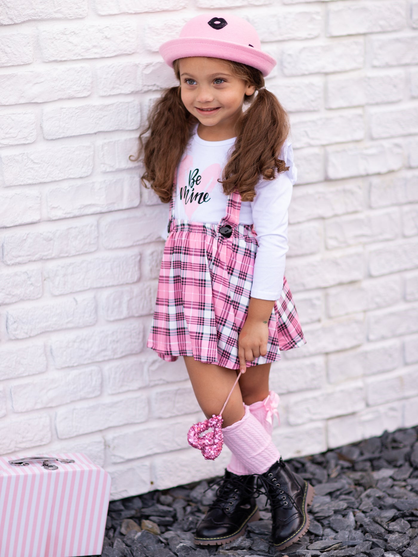 Toddler Valentine's Clothes  Be Mine Top And Plaid Suspender