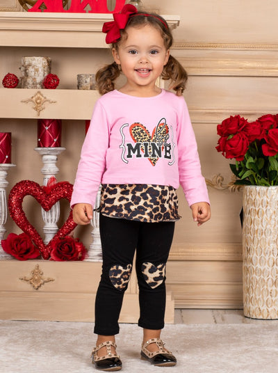 Girls Valentine's Outfit | Be Mine Leopard Patched Tunic & Legging Set