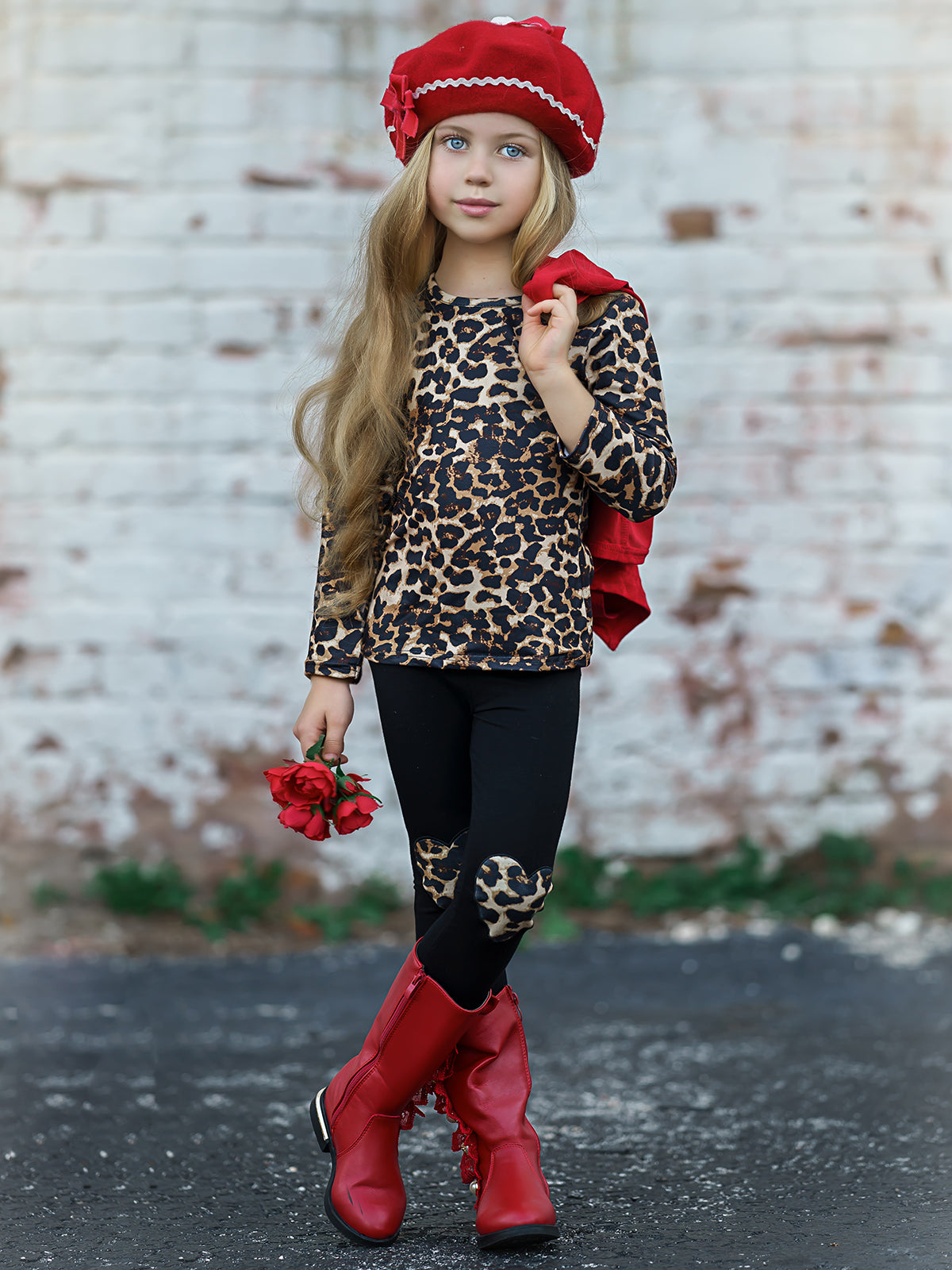 Little Girls Fall Leopard Top, Leggings & Jacket Set - Mia Belle Girls