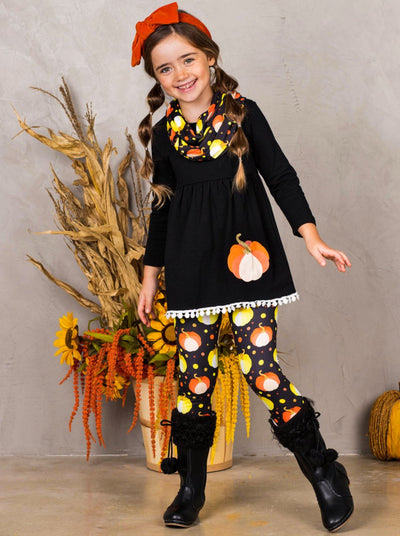 Little Girls Fall Outfits |  Tunic, Leggings & Scarf - Mia Belle Girls