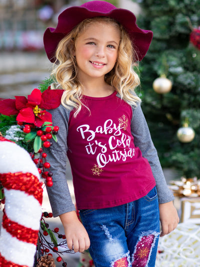 Cute Winter Sets | Baby It's Cold Outside Patched Top and Jeans Set 