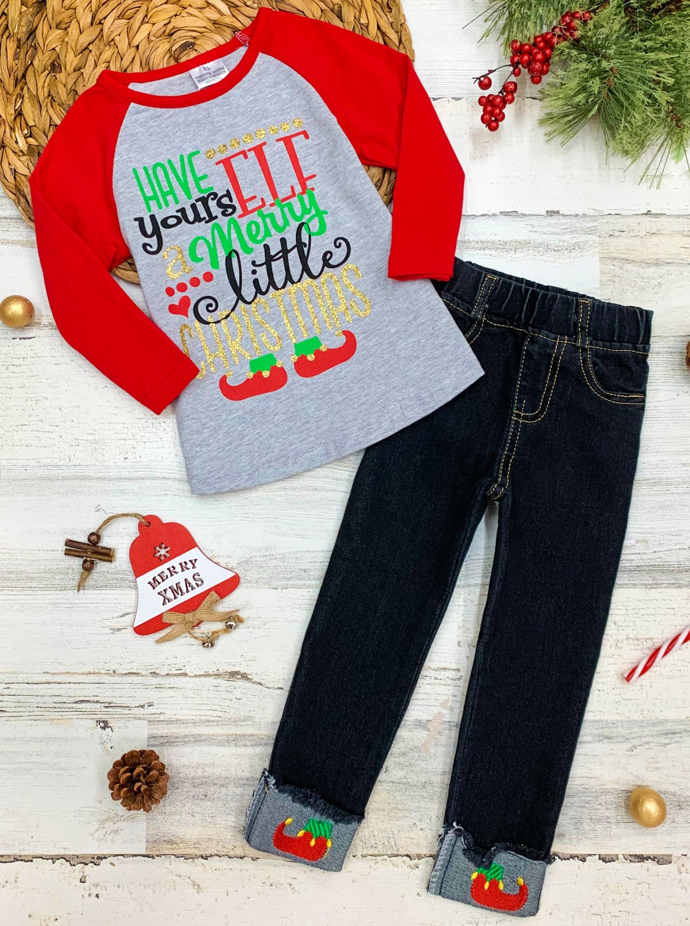 Winter Sets | Girls Have YoursELF A Merry Christmas Cuffed Jeans Set