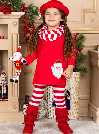 Toddler Christmas Outfits | Striped Santa Tunic, Legging & Scarf Set