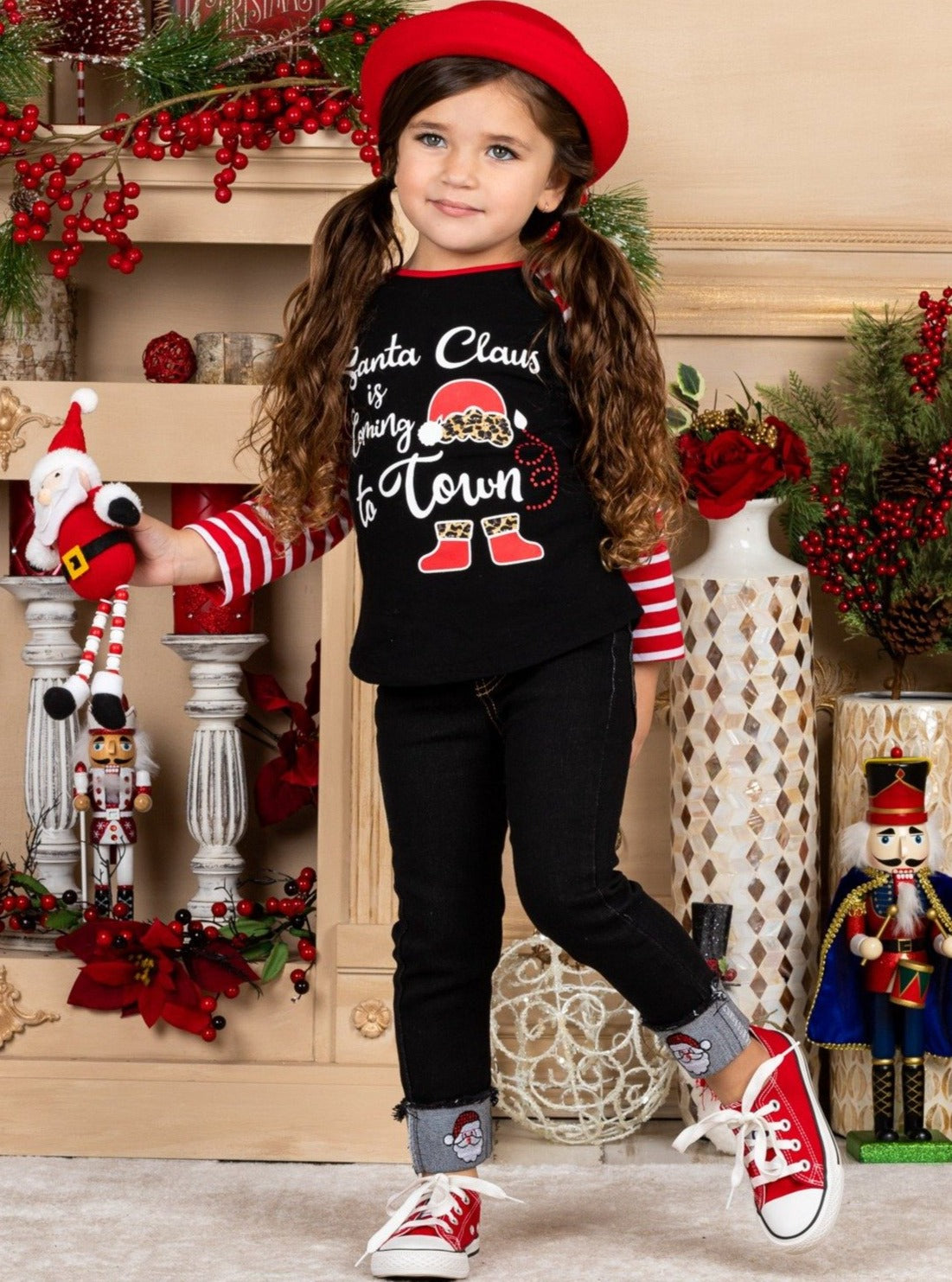 Cute Winter Sets | Santa Claus Is Coming To Town Cuffed Jeans Set