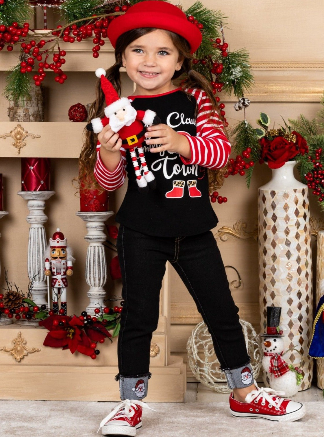 Cute Winter Sets | Santa Claus Is Coming To Town Cuffed Jeans Set