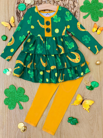 St. Patrick's Day Clothes | Girls Tiered Ruffled Tunic & Legging Set