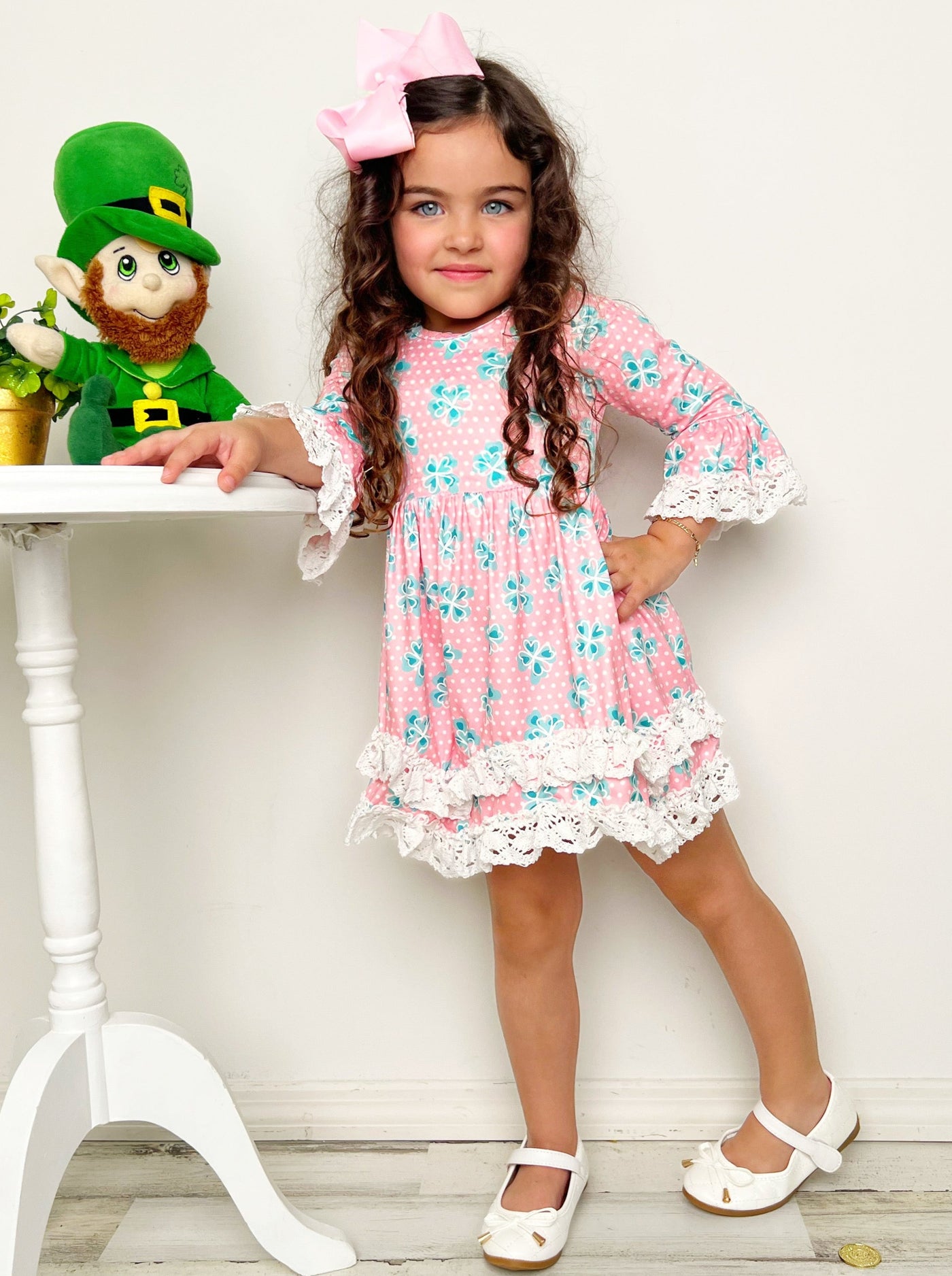 St. Patrick's Day Clothes | Girls Clover Tiered Crochet Hem Dress