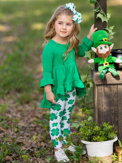 St. Patrick's Day Clothes | Girls Ruffled Hi-Lo Tunic & Legging Set