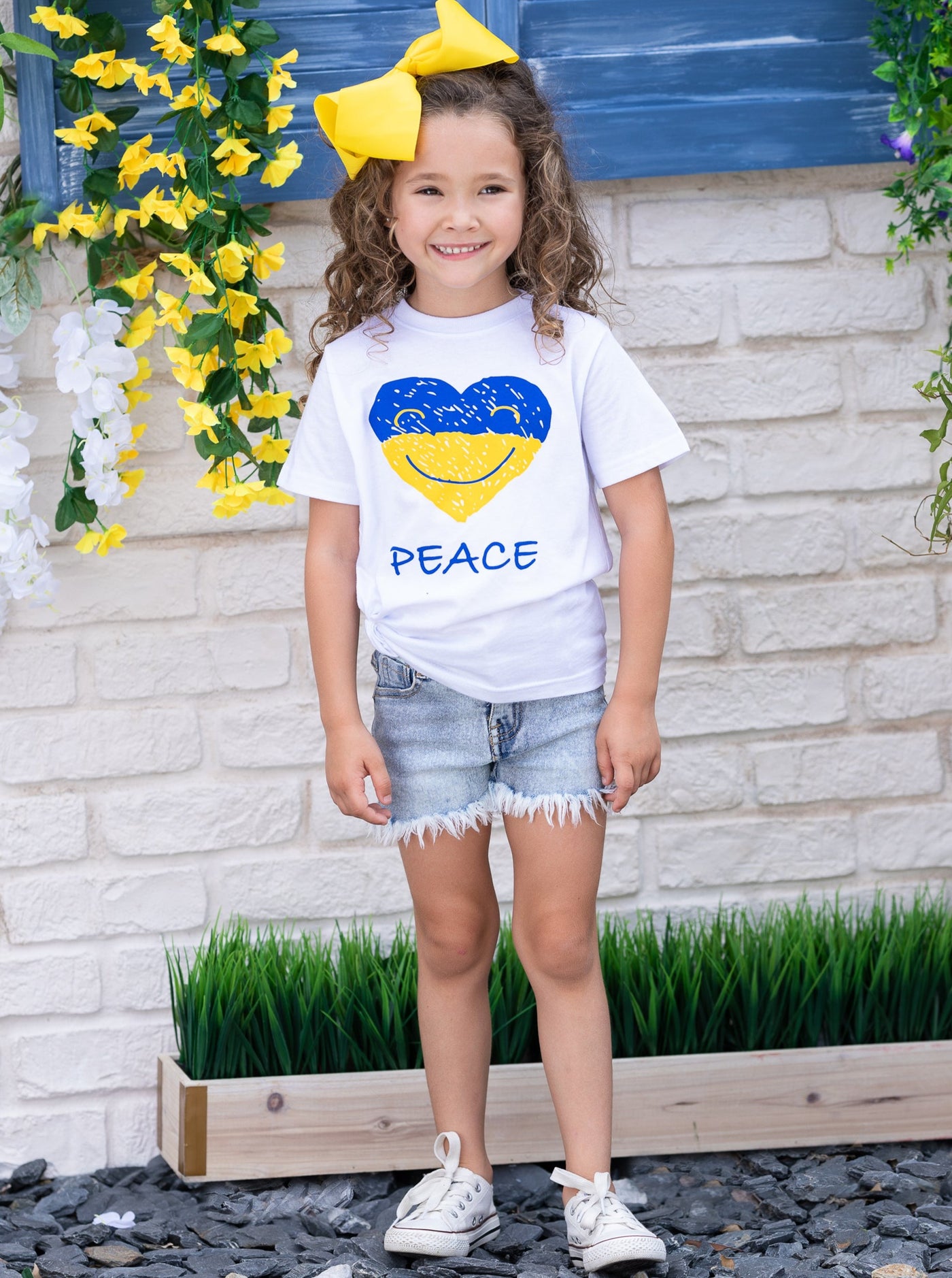 Cute Toddler Tops | Little Girls Support Ukraine Short Sleeved Top 