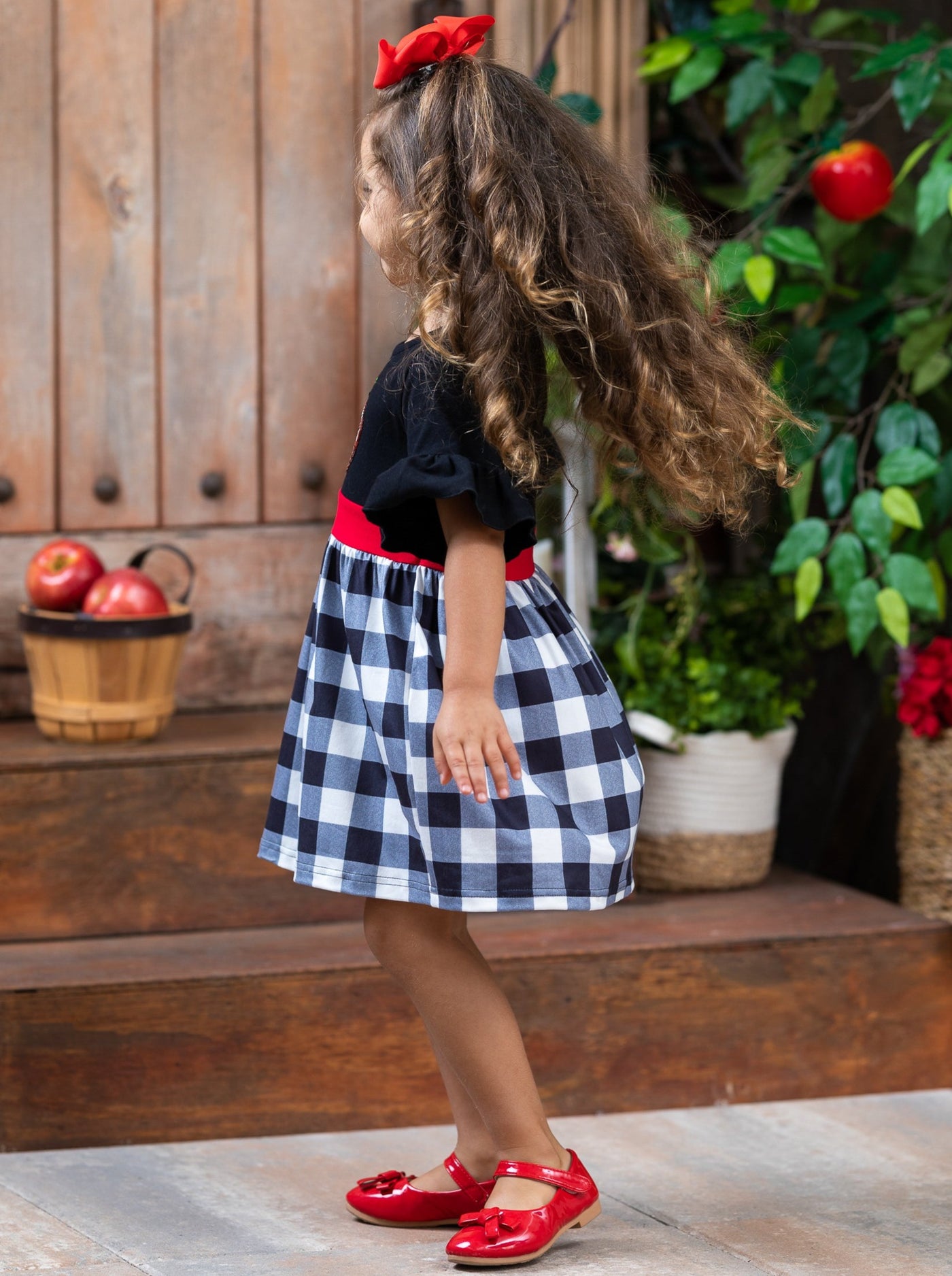 Back To School Dresses | Sequin Apple Plaid Dress | Mia Belle Girls