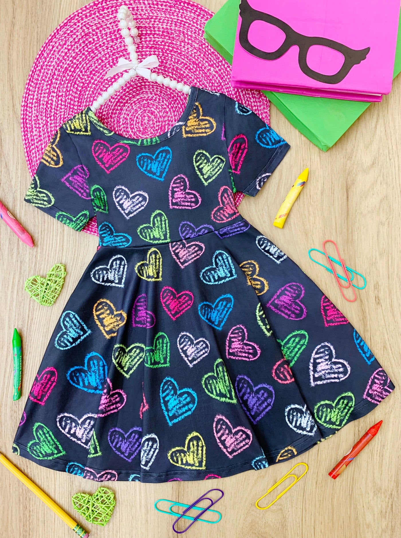 Back To School Dresses | Neon Heart Skater Dress | Mia Belle Girls