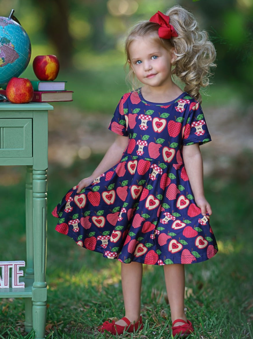 First Day of School | Apple Print Skater Dress | Mia Belle Girls