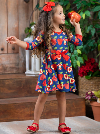 Back To School Dresses | Apple Print Skater Dress | Mia Belle Girls