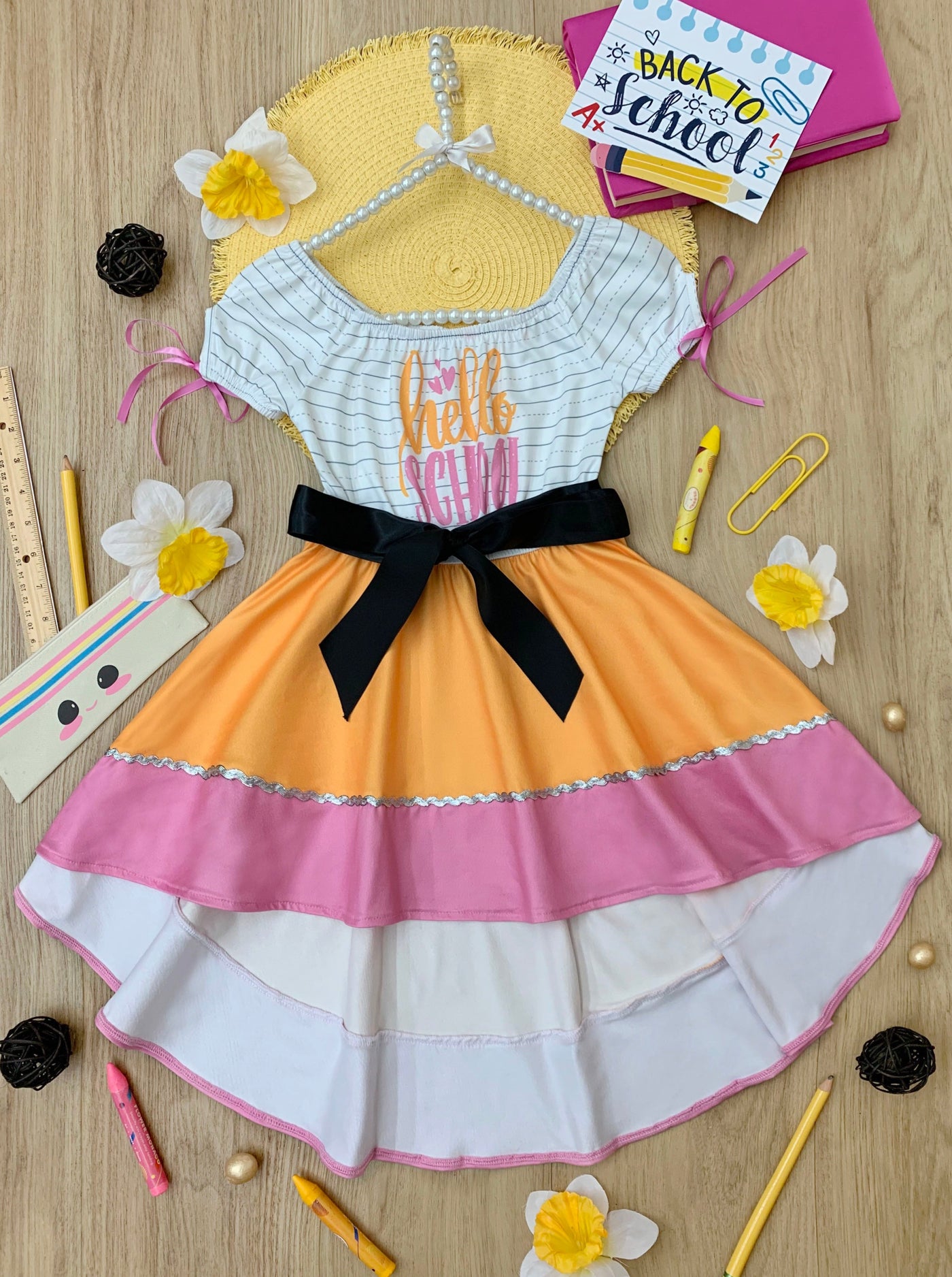 Back To School Dress | Hello School Hi-Lo Pencil Dress | Mia Belle Girls