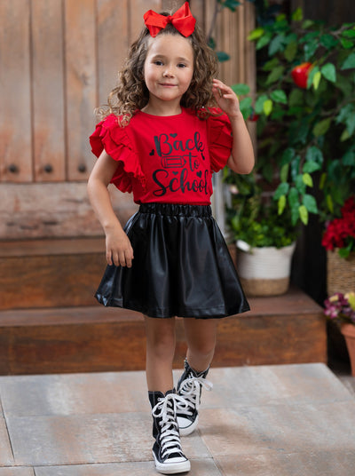 1st Day of School | Top & Vegan Leather Skirt Set  | Mia Belle Girls