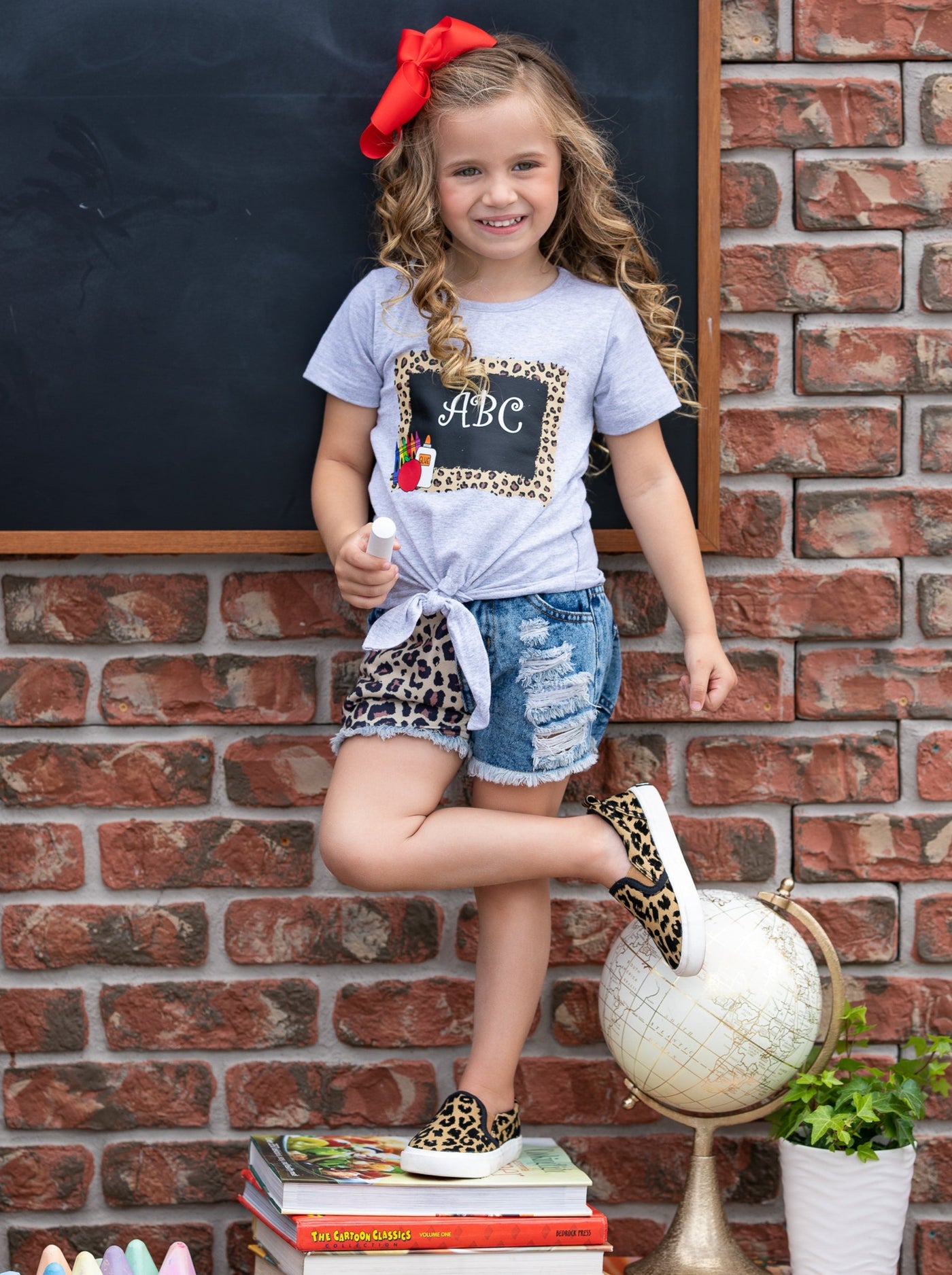 Back To School | ABC Top & Patched Denim Short Set | Mia Belle Girls