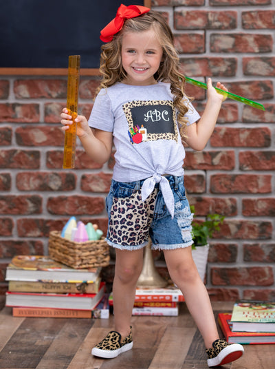 Back To School | ABC Top & Patched Denim Short Set | Mia Belle Girls