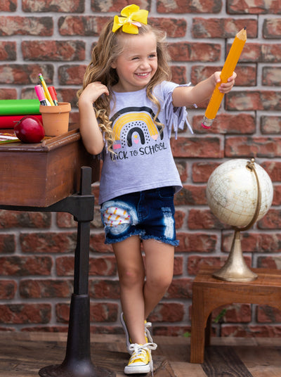 Back To School Clothes | Patched Denim Shorts Set | Mia Belle Girls