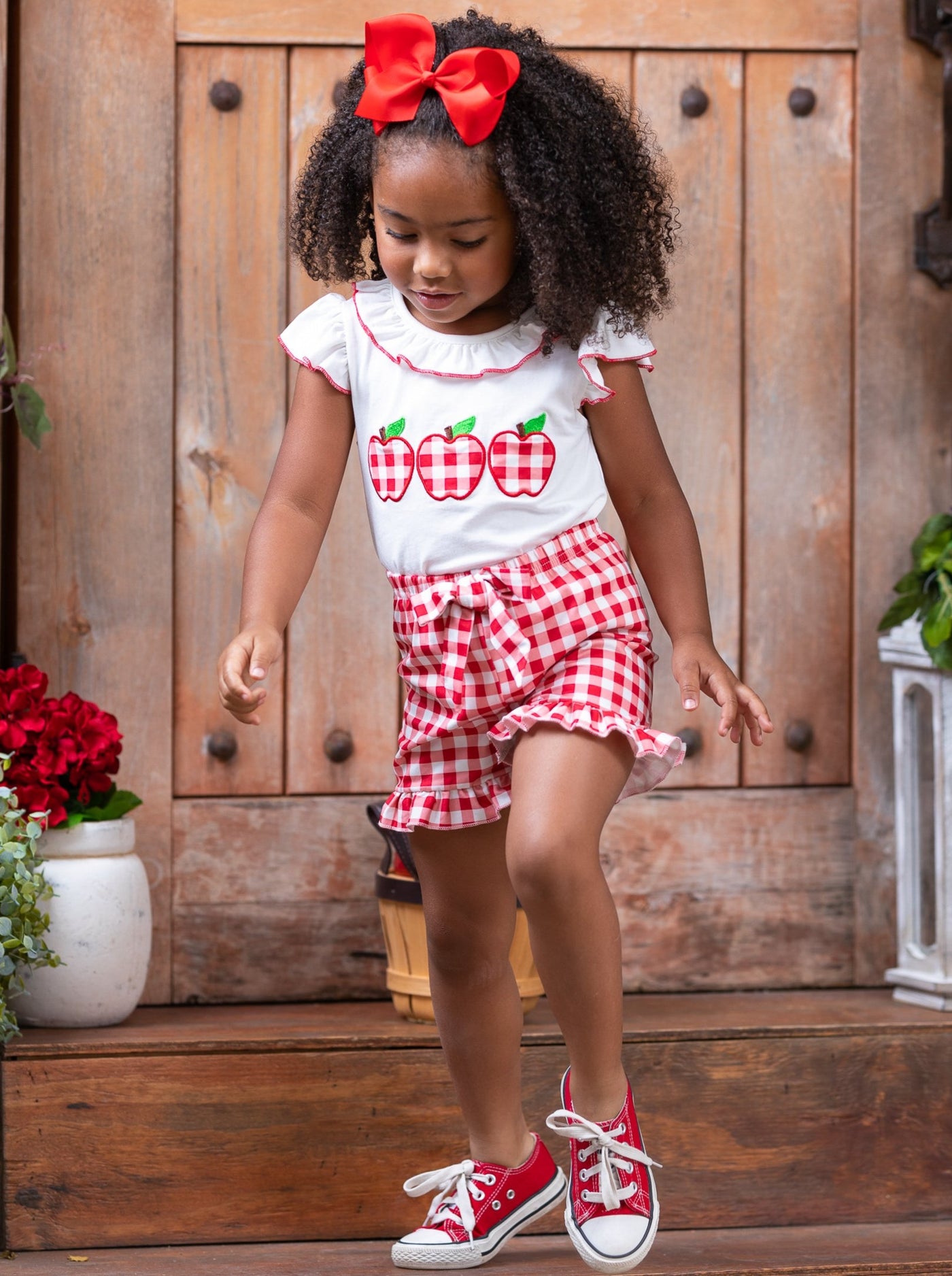 First Day of School | Gingham Top & Ruffle Short Set | Mia Belle Girls