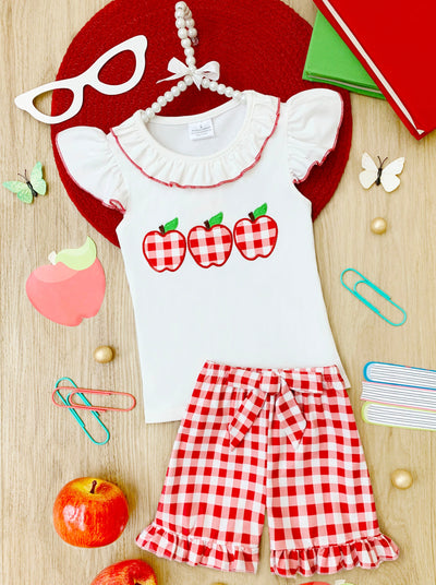 First Day of School | Gingham Top & Ruffle Short Set | Mia Belle Girls