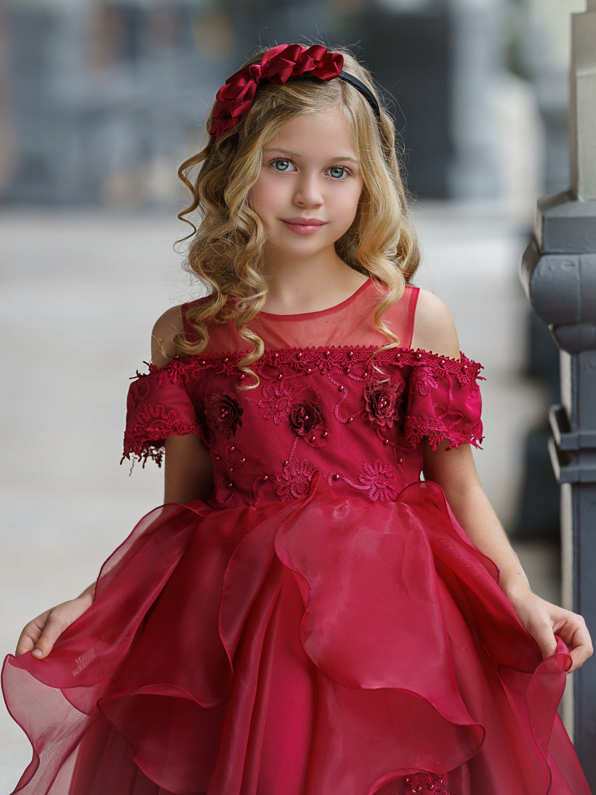 Girls Christmas Dresses | Off Shoulder Layered Special Occasion Dress