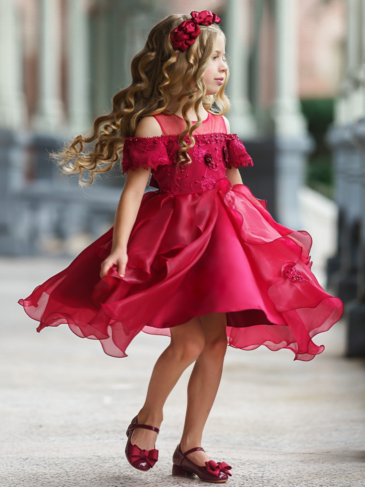 Girls Christmas Dresses | Off Shoulder Layered Special Occasion Dress