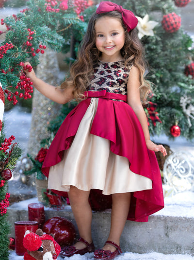 Girls Winter Formal Dress | Red And Gold Leopard Sequin Holiday Dress