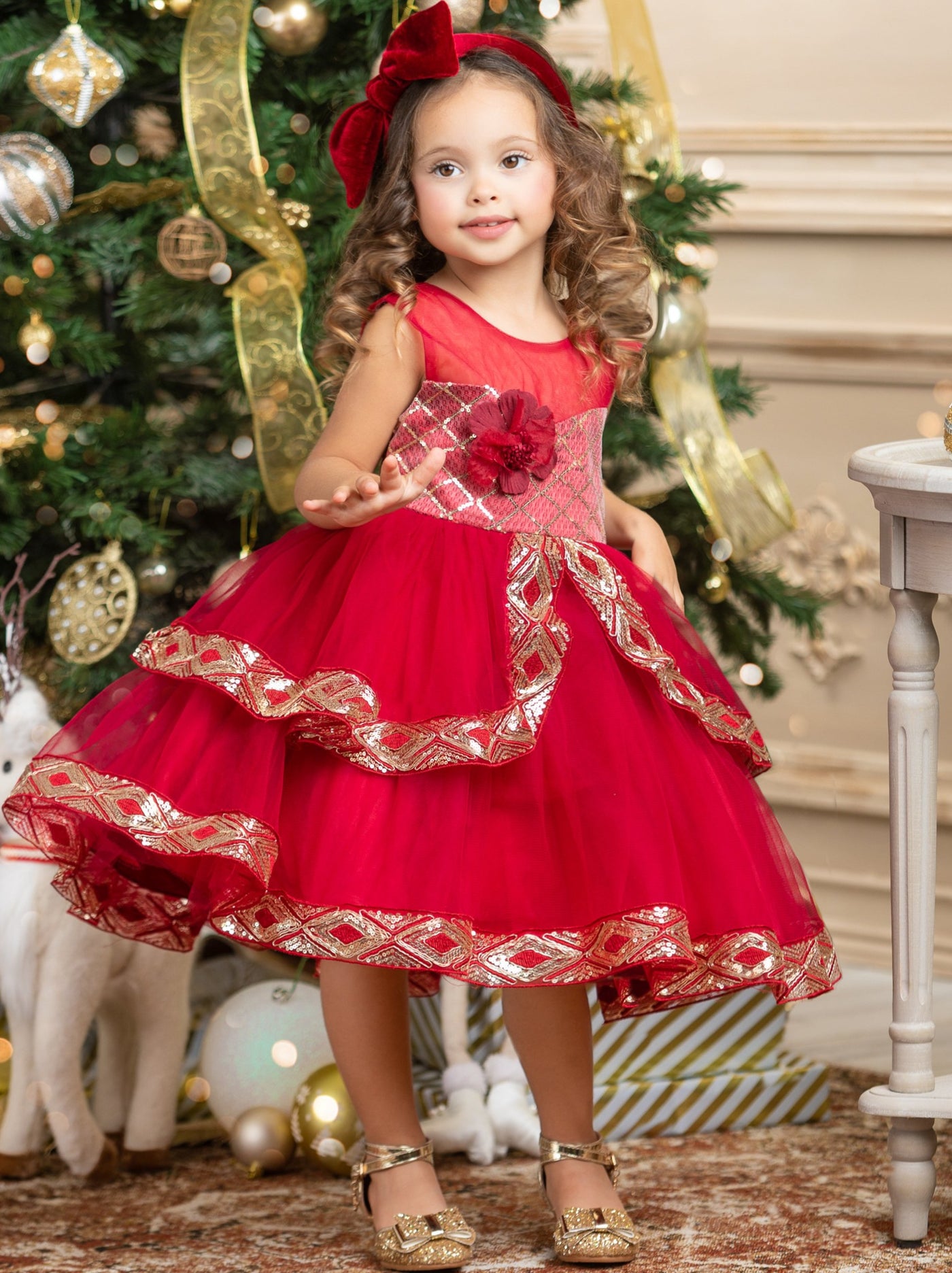 Girls Winter Formal Dress | Tiered Tulle Holiday Dress | Mia Belle Girls