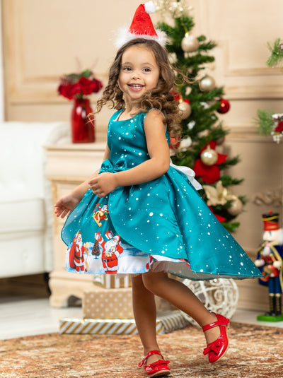 Girls Cute Christmas Dresses | Sleeveless Holiday Scene Hi-Lo Dress 