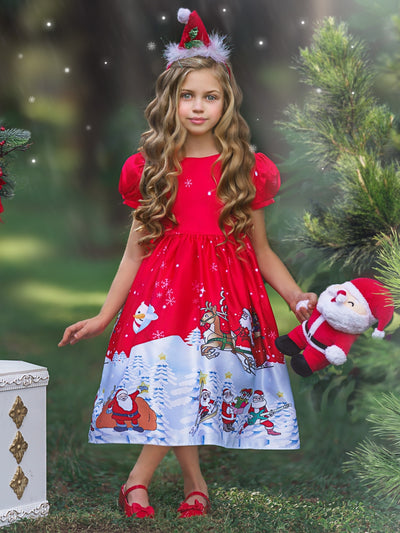 Girls Winter Formal Dress | Christmas Print Special Occasion Dress 
