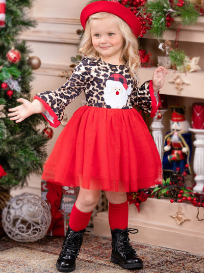 Cute Christmas Dresses | Santa Animal Print Flounce Sleeve Tutu Dress