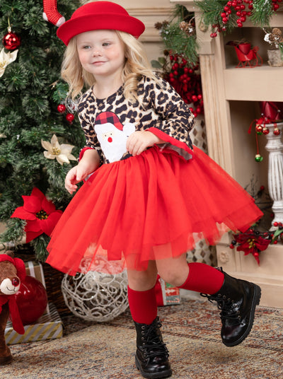 Cute Christmas Dresses | Santa Animal Print Flounce Sleeve Tutu Dress