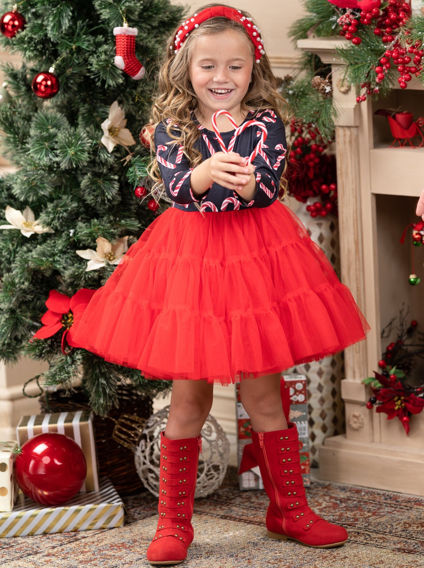 Cute Christmas Dresses | Girls Candy Canes Swiss Tulle Tutu Dress
