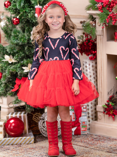 Cute Christmas Dresses | Girls Candy Canes Swiss Tulle Tutu Dress