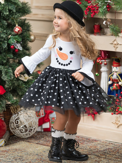 Cute Winter Dresses | Snowman Polka Dot Tutu Dress | Holiday Dress