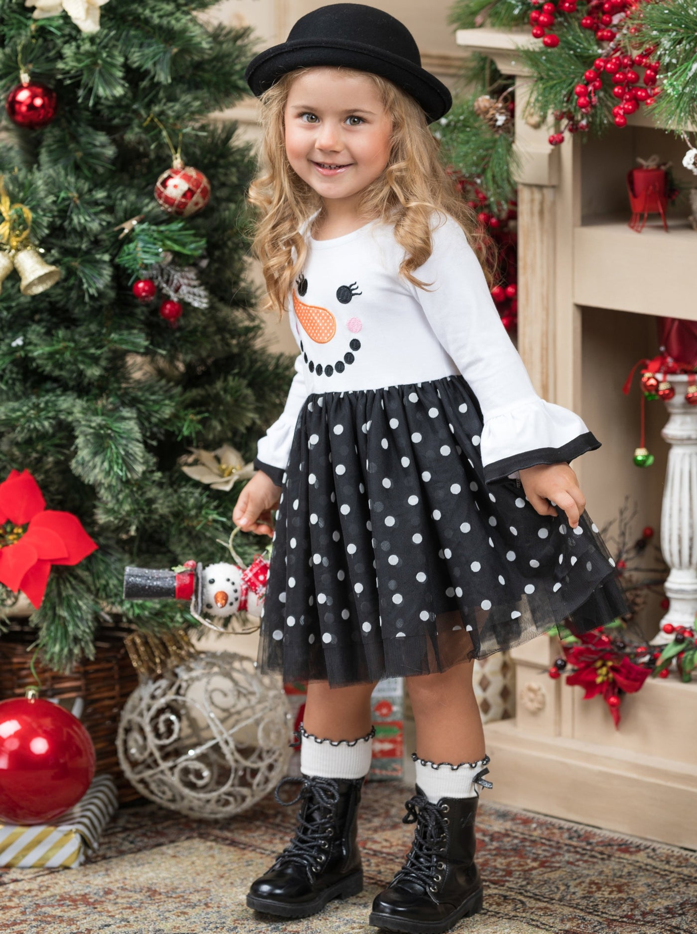 Cute Winter Dresses | Snowman Polka Dot Tutu Dress | Holiday Dress