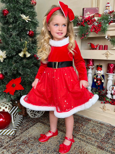 Cute Winter Dresses | Santa Claus Shimmer Velvet Dress | Holiday Dress
