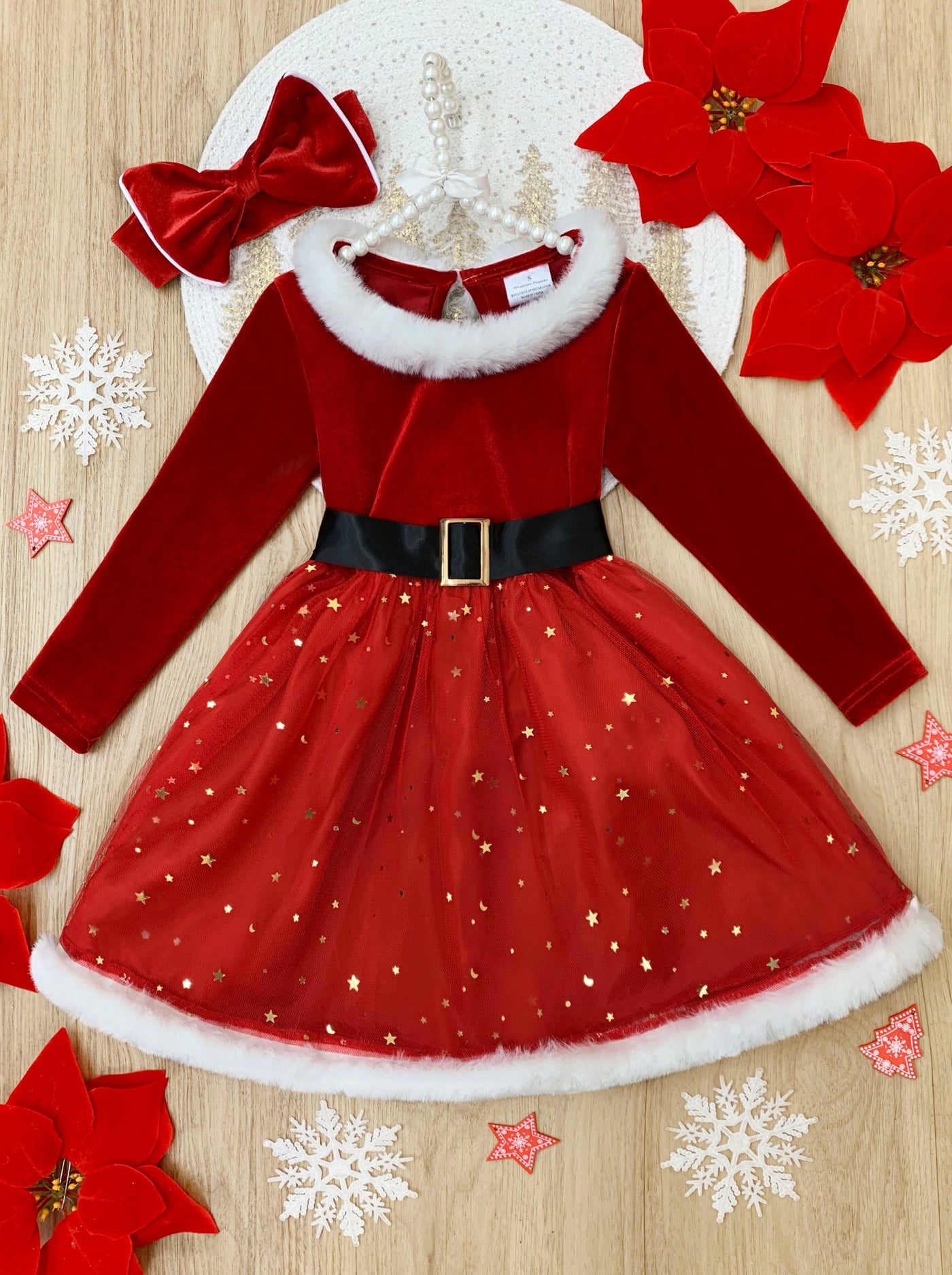 Cute Winter Dresses | Santa Claus Shimmer Velvet Dress | Holiday Dress
