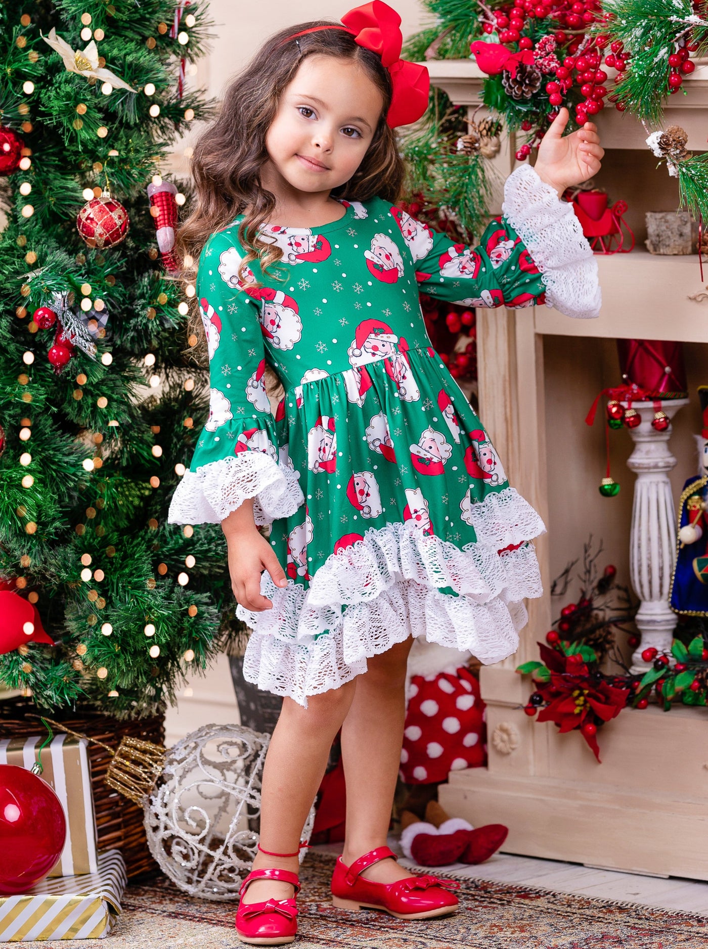 Cute Christmas Dresses | Santa Double Ruffle Dress | Holiday Dress