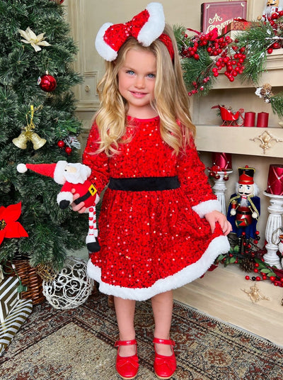 Cute Winter Dresses | Girls Sequin Santa Claus Dress | Holiday Dresses