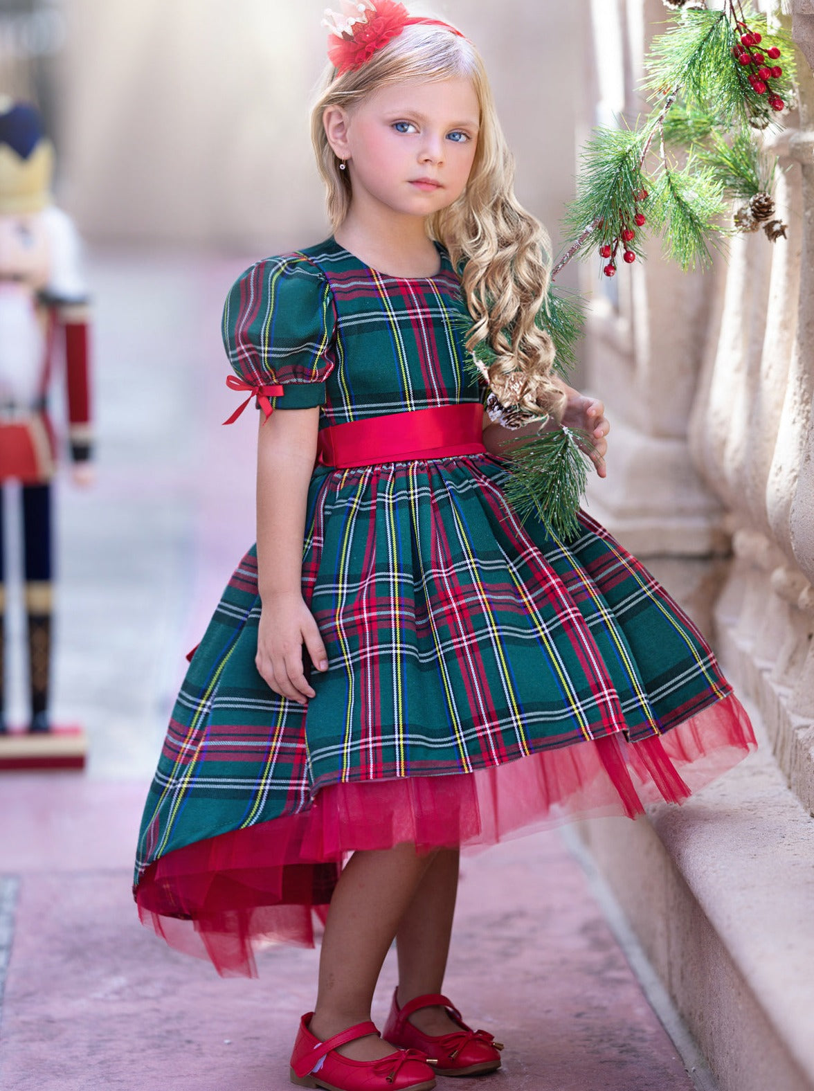 Cute Winter Party Dresses | Girls Green Plaid Hi-Lo Holiday Dress