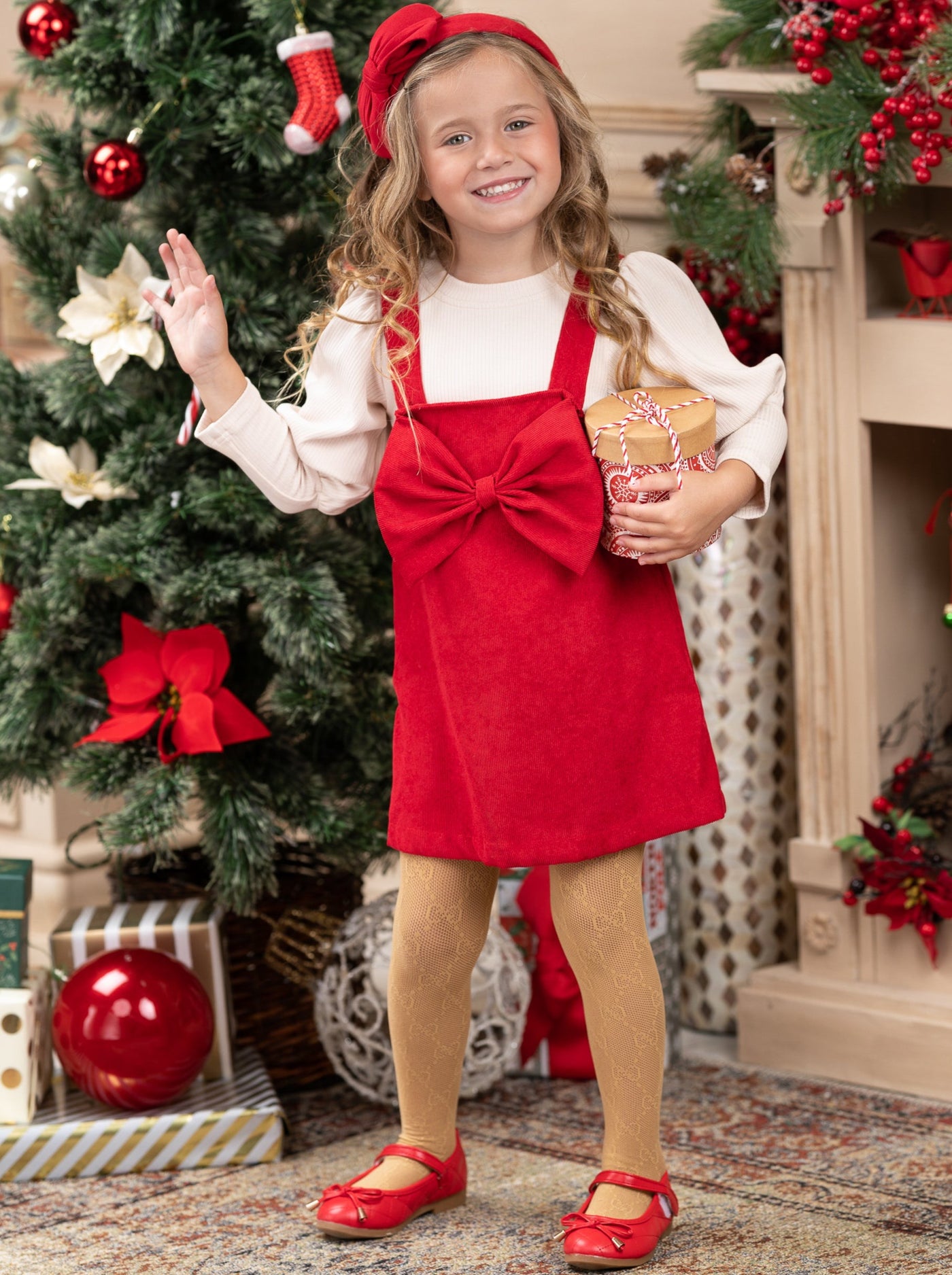 Toddler Winter Outfit | Puff Sleeve Overall Dress Set | Girls Boutique