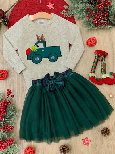 Cute Winter Skirt Sets | Girls Sweatshirt and Plaid Tutu Skirt Set