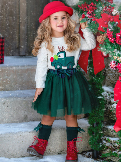 Cute Winter Skirt Sets | Girls Sweatshirt and Plaid Tutu Skirt Set