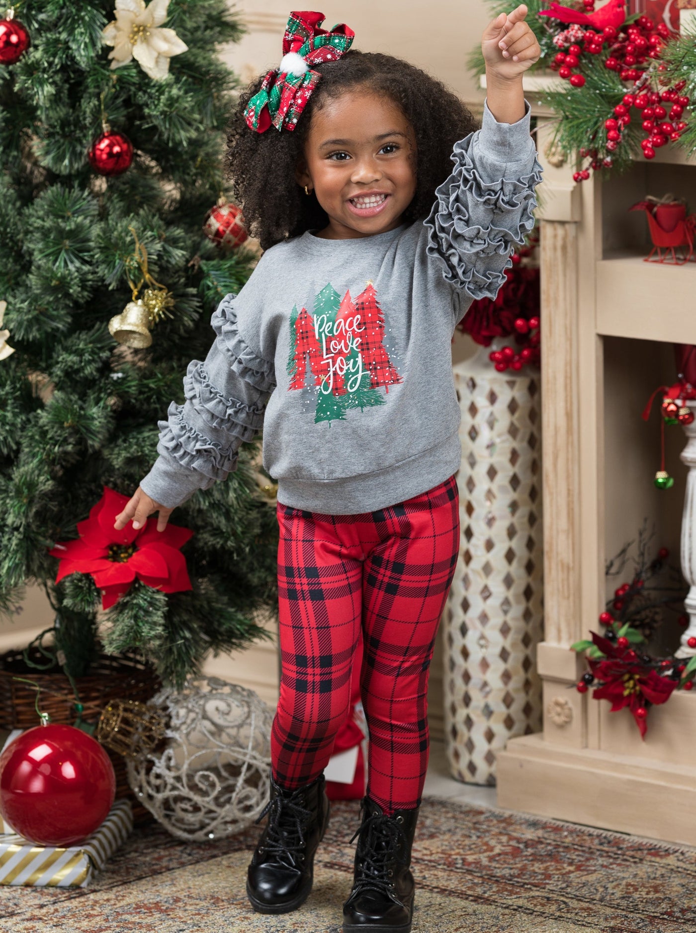 Toddler Winter Clothes | Peace Love Joy Top & Plaid Legging Set 