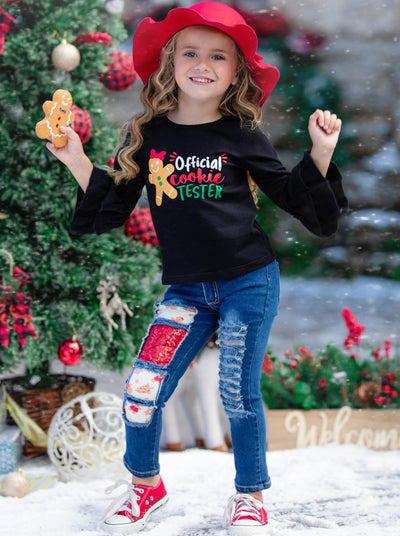 Girls Winter Casual Sets | Official Cookie Tester Patched Jean Set
