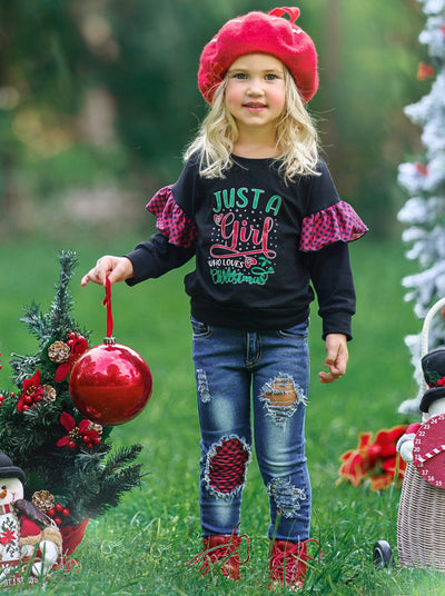 Winter Casual Sets | Just A Girl Who Loves Christmas Patched Jean Set
